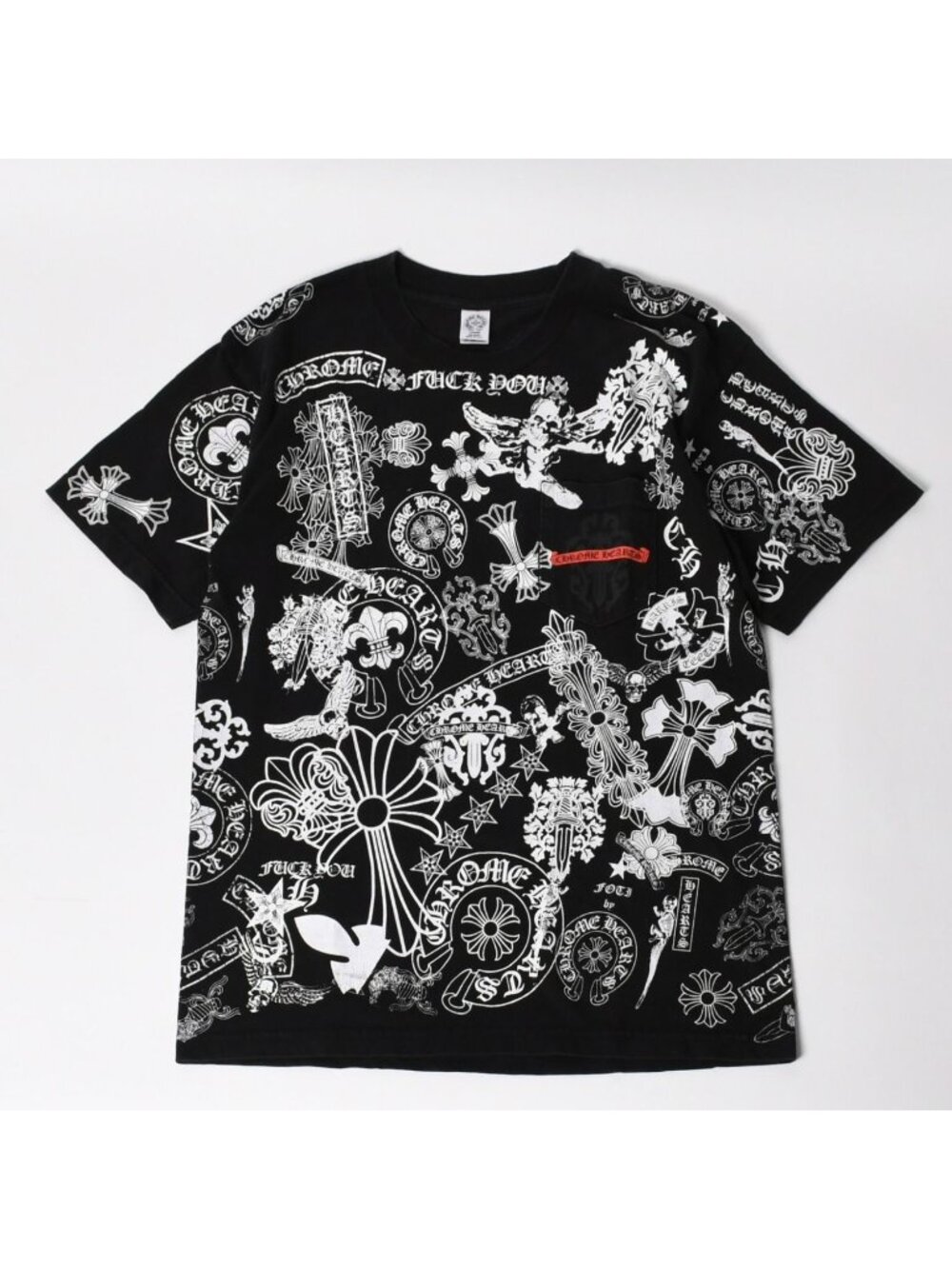 Chrome Hearts Pocket T-Shirt CH Cross Cemetery Horseshoe Dagger Star Scroll